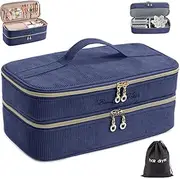 [ELCUPA] Double-layer Hair Tools Travel Case with Black Hair Dryer Bag with Detachable Divider compatible with Shark FlexStyle/SmoothStyle - Flat Curling Iron Travel Organizer