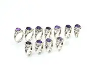 WHOLESALE 11PC 925 SOLID STERLING SILVER PURPLE AMETHYST RING LOT u161