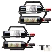 2Pcs Wall Mounted Wine Bottle Rack Metal Hanging Wine Display Holder Organize...