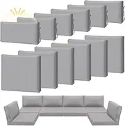 12 Pcs UV-Resistant Outdoor Patio Cushion Covers Replacement Waterproof Sunproof Sectional Pool Seat Slipcovers for Outdoor Sofa Furniture, Covers Only (Light Gray)