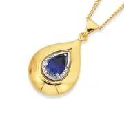 9ct Gold Created Sapphire & Diamond Pendant in Blue