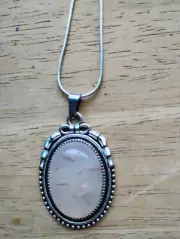 Cloudy Quartz pendant necklace genuine gemstone 925 Sterling snake silver chain