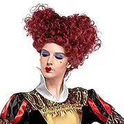 Adult New Royal Queen Wig Wine Red Short Curly Hair with Hearts Lolita Styled Accessories Halloween Wigs