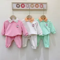 在飛比找樂天市場購物網優惠-女童翻領糖果色套裝春款韓版童裝兒童套裝寶寶衛衣兩件套嬰兒春裝