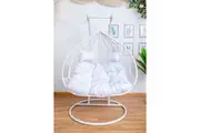 King size Hanging Egg Chair Double Seat - White Basket & White Cushion