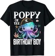 [X.Style] Poppy of The Birthday Boy Themed Octopus Pirate Ocean ds1181 T-Shirt (M) Black