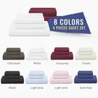 4 Pcs Poly Cotton Sheet Set S/KS/D/Queen/K Bed Size Deep Fitted Flat Sheet Soft