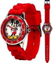 Mickey Mouse Kids Analog Time Teacher Watch, Easy-Read Dial, Fun Red