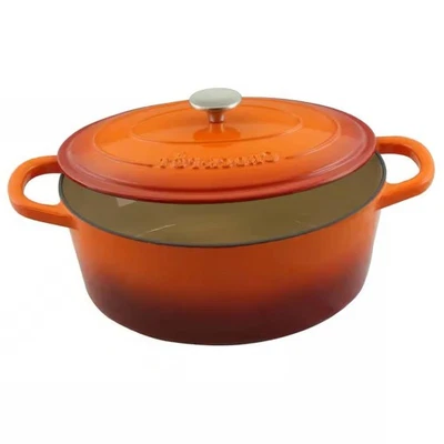 Orange Red Sunbust 7-Quart Enameled Cast Iron Dutch Oven with Lid