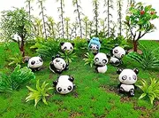 48 PCS Panda Cake Toppers Panda Toy Figure Playset Mini Panda Figures Cute Panda Toys with Model Bamboo Trees for Kids Birthday Party Decorations