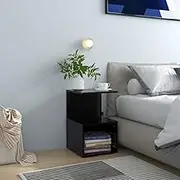 Bedside Nightstand Black Engineered Wood Table - 35x35x55 cm Furniture for Bedroom, Living Room, Night Storage