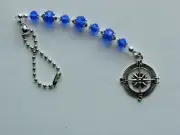 COMPASS BLUE CRYSTAL BEADS SUN CATCHER CAR REAR VIEW MIRROR MOBILE