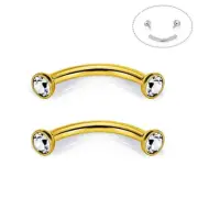16G 5/16" GOLD Titanium CZ INTERNALLY THREADED EYEBROW RING STUD LABRET BARBELL