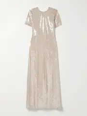 [STAUD] STAUD - Safi Gathered Sequined Tulle Maxi Dress - Off-white - large large Off-white