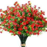 8 Bundles Artificial Flowers Outdoor Fake Flower Plastic UV Resistant Red