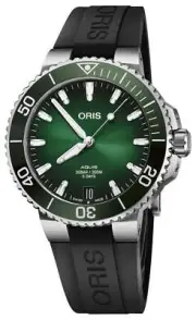 Oris Aquis Automatic Green Dial Black Rubber Divers Mens Watch 400 7769 4157-RS