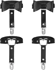[CIATBYYJ] 4Pcs Sexy Garters Belt Thigh Garters for Women, Elastic Punk Leather Leg Garter with Anti-Slip Clips, Adjustable Heart-Shaped&Butterfly Shaped Garter for Thigh High Socks, Valentine's Day Halloween
