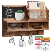 Key Holder Wall Mount, Wooden Mail and Key Organizer with Chalkboard and Mirr...