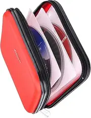 XiongYe CD DVD Wallet, 32 Capacity Heavy Duty, DVD CD Case Holder for Car,Portable DVD/VCD Storage Disk, Hard Shell Sturdy case, Car CD Disk Holder, DVD Disc, Booklet, Blu-ray Wallet (Red)