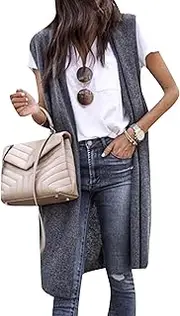 [OMZIN] Women's Cardigan Front Open Long Vest Casual Lightweight Soft Tunic Vest Coat, Darkgray, XL
