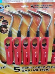 10 x X LITE FLEXIBLE GAS LIGHTER REFILLABLE FLEXI LIGHTERS IGNITER BBQ CAMP