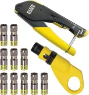 Klein Tools 80151 Coax Cable Compression Crimper and Stripper Set with Yellow