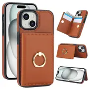 IPhone 13/Iphone 14 Case With Card Holder,Military Grade Drop Protection,Durable Shockproof Cover-Brown