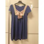 日本專櫃TASSE TASSE藍色蕾絲蝴蝶結洋裝長版上衣