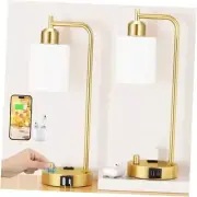 Industrial Table Lamps for Bedroom Set of 2 - Fully Opal Glass&Gold Base