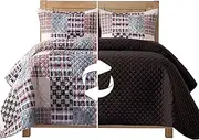 Elegant Comfort 3-Piece Quilted Reversible Plaid Patchwork Bedspread Coverlet Set with Pillow Shams, Premium Stitching All Season Heavy Weight-Ultra Soft Luxury Quilt - Queen, Brown