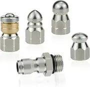 4 Pieces Stainless Steel Sewer Jetter Nozzle Kit for Pressure Washer, 1/4 Quick Connect Hose Nozzle for Drain Cleaning, 5000 PSI