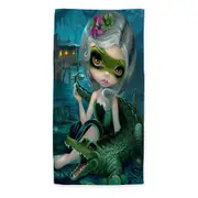 Cool Fantasy Art the Alligator Girl Microfiber Beach Towel