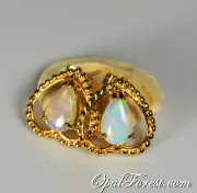 18K Gold Australian Solid Crystal Opal Earrings Love Heart Studs Precious Gem