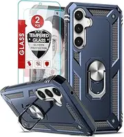 [LeYi] for Samsung Galaxy S23 5G FE Case: Samsung S23 FE Case with [2 Pack] Tempered Glass Screen Protectors, [Military-Grade] Ring Kickstand Shockproof Protective Phone Case for Galaxy S23 FE 5G, Blue