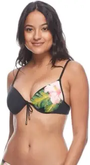 Skye Stella Women's Molded Cup Underwire Swim Bikini Top Black Floral Sz. S 36B