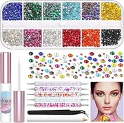 Shynek 3600Pcs Face Gems Eyes Jewels with Glue for Face Rhinestone, Flatback Eye Gems Hair Rhinestone Colored Crystal with Tweezers Dotting Tools for Nail Art Body Eye Makeup Crafts Decoration