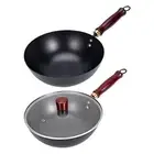 Iron Wok Pan Pot Wooden Handle Suitable for All Stoves Frying Pan Non Stick