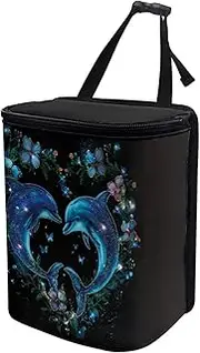 Talayituse Dolphin Flower Heart Print Car Trash Can with Lid, Leak Proof Auto Trash Bag Hanging Vehicle Garbage Can Multipurpose Storage Container for Back Seat Road Trip