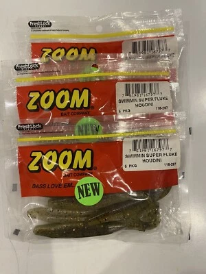 Zoom 5” Swimmin Super Fluke 116-297 Houdini 5 Pack Paddle Tail 3 Packs