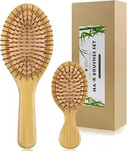 2Pcs Hair Brush, Natural Bamboo Hair brushes Set With Paddle Detangling Wooden Hairbrush and Mini Travel Size Brush, Massage Scalp Thick/Thin/Curly/Dry Hair For Women Men and Kids by MRD