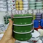 Enamelware Lunch Box Food Container Pinto Tiffin 3 Stacks Green Vintage Bento