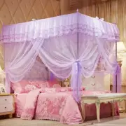 Purple Ruffled 4 Post Bed Canopy Netting Curtains Sheer Panels Corner Twin Full