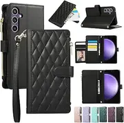 [ELEPIK] for Samsung Galaxy S23 FE Case, Adjustable Crossbody Wallet Case with Card Holder, Kickstand, Wristlet for Women Men, Durable PU Leather Magnetic Phone Case for Galaxy S23 FE, Black