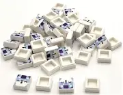 Lego 50 New White Tiles 1 x 1 with Bright Light Blue Animal Face Dog Cat Pieces