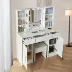 Dressing Table Vanity Makeup Desk With LED Lights Mirror, Stool and 5 Drawers