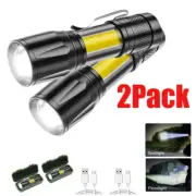 1/2PCS LED Torch Light USB Rechargeable Zoomable Flashlight 1200000LM Camp Lamp