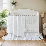 Brandream Gender Neutral Boho Bohemian Baby Girl Boy Nursery Crib Bedding Set - 3pc - Solid Color White Farmhouse Chic Unisex Elephant Embroidery Cotton Quilt Set