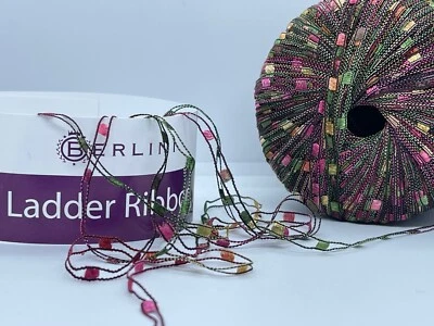 Berlini Ladder Ribbon Yarn #113 Fall Herbs - Green Gold Pink Red 50gr 142yd