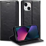 GoshukunTech Wallet Case for iPhone 13,for iPhone 14 Leather Flip Case with RFID Blocking Card Holders Stand Feature Cash Pocket Magnetic Cover[Black]