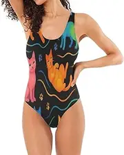 [RPLIFE] Cute Cats Black Ladies Bathing Suits, Low Back Bathing Suit Bathing Suit for Women Trendy